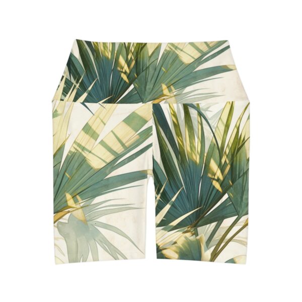 Boho Elegance: High-Waisted Yoga Shorts with Tropical Motifs