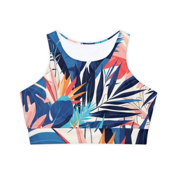 Tropical Elegance Boho-Chic Padded Sports Bra – Pastel & Navy